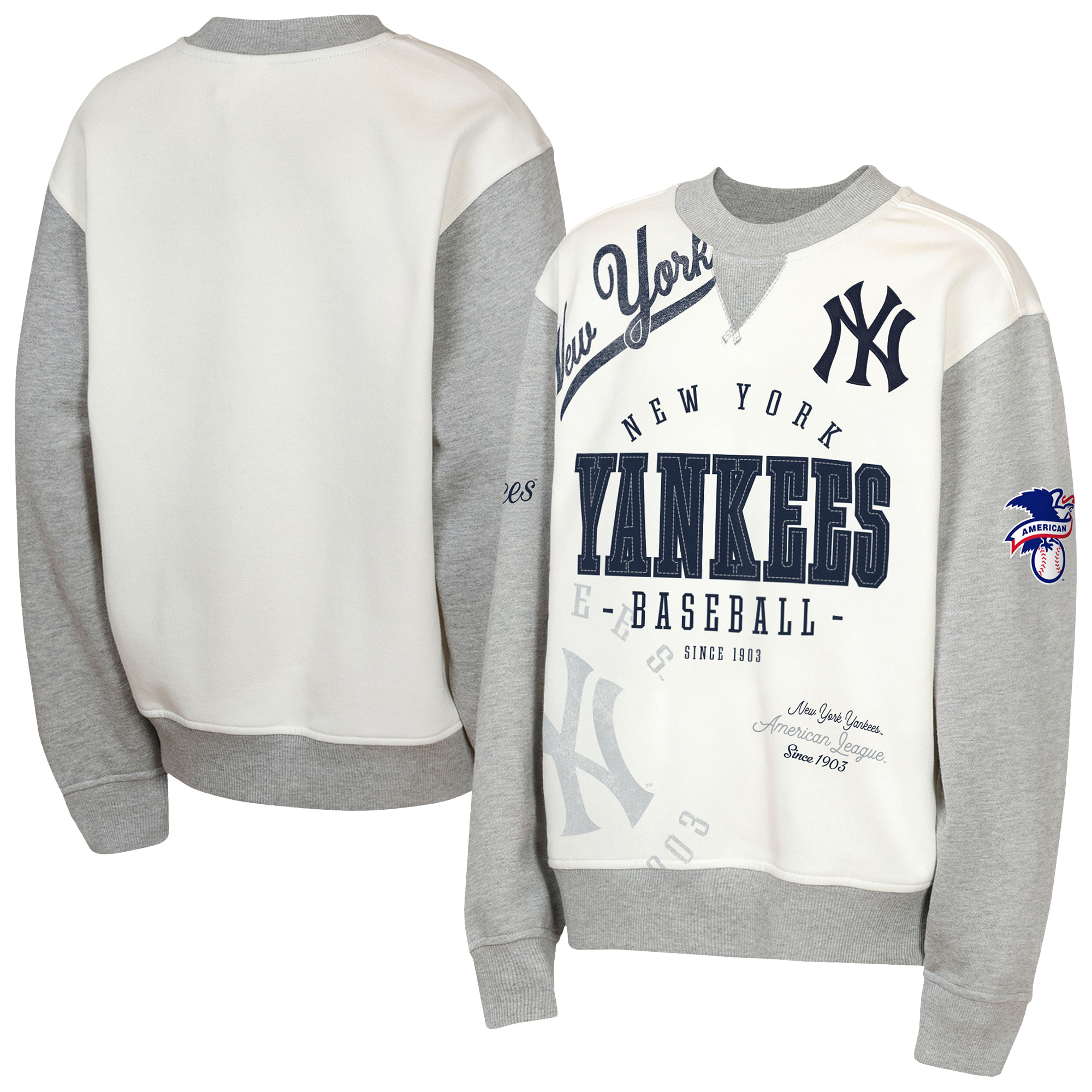Youth Outerstuff Cream/Gray New York Yankees Big League Power Hit Fleece Sweatshirt Youth Outerstuff Cream/Gray New York Yankees Big League Power Hit Fleece Sweatshirt