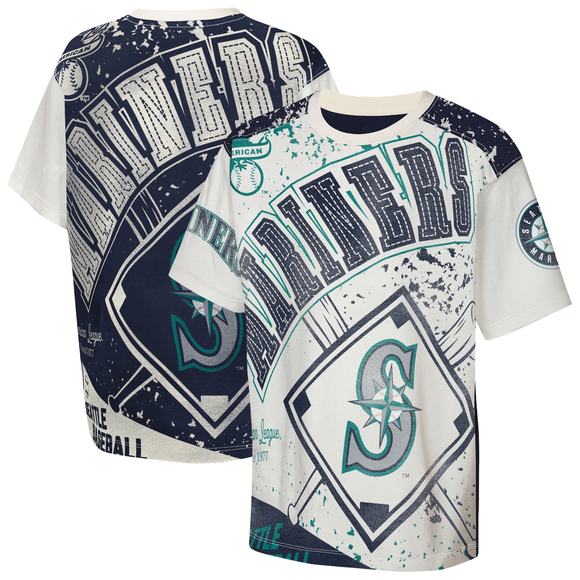 Youth Outerstuff Cream Seattle Mariners Big League Top Player Bold All-Over-Print T-Shirt
