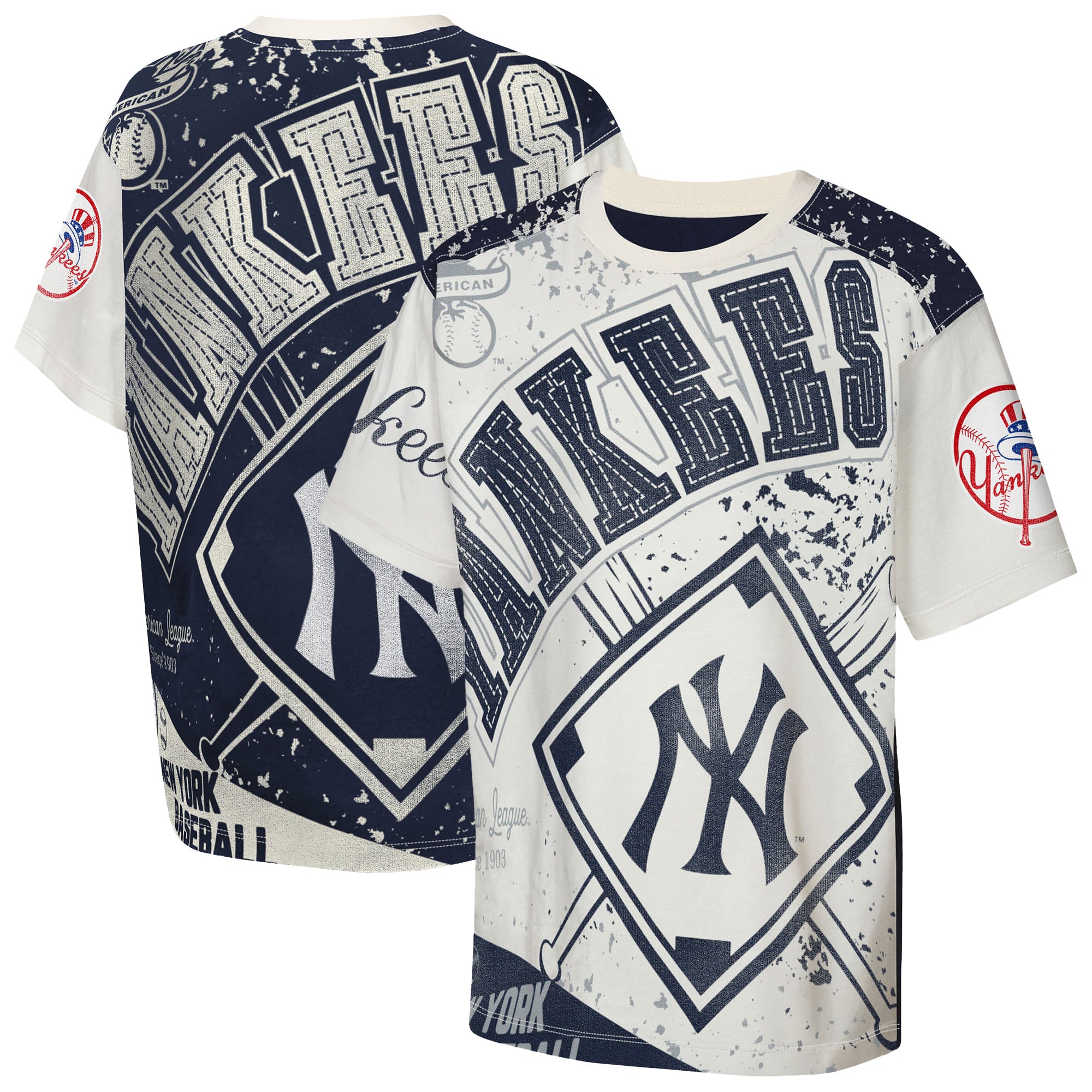 Youth Outerstuff Cream New York Yankees Big League Top Player Bold All-Over-Print T-Shirt