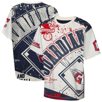 Youth Outerstuff Cream Cleveland Guardians Big League Top Player Bold All-Over-Print T-Shirt