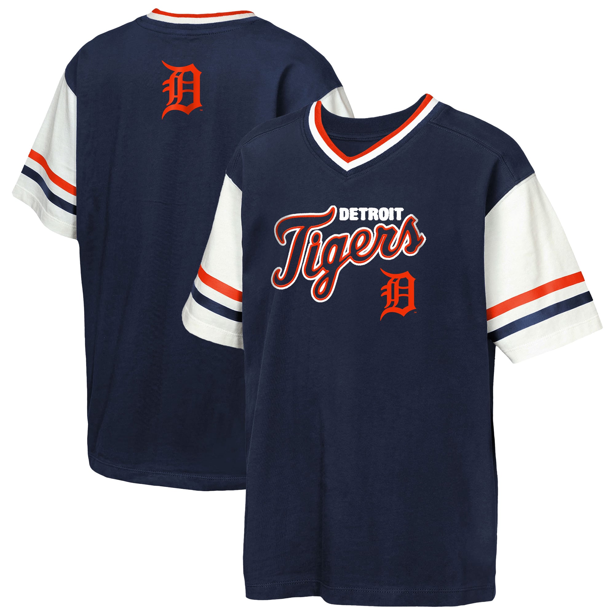 Youth Outerstuff Navy Detroit Tigers Big League Base Runner Ringer T-Shirt