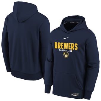 Youth Nike Navy Milwaukee Brewers Authentic Collection Therma-FIT Hoodie