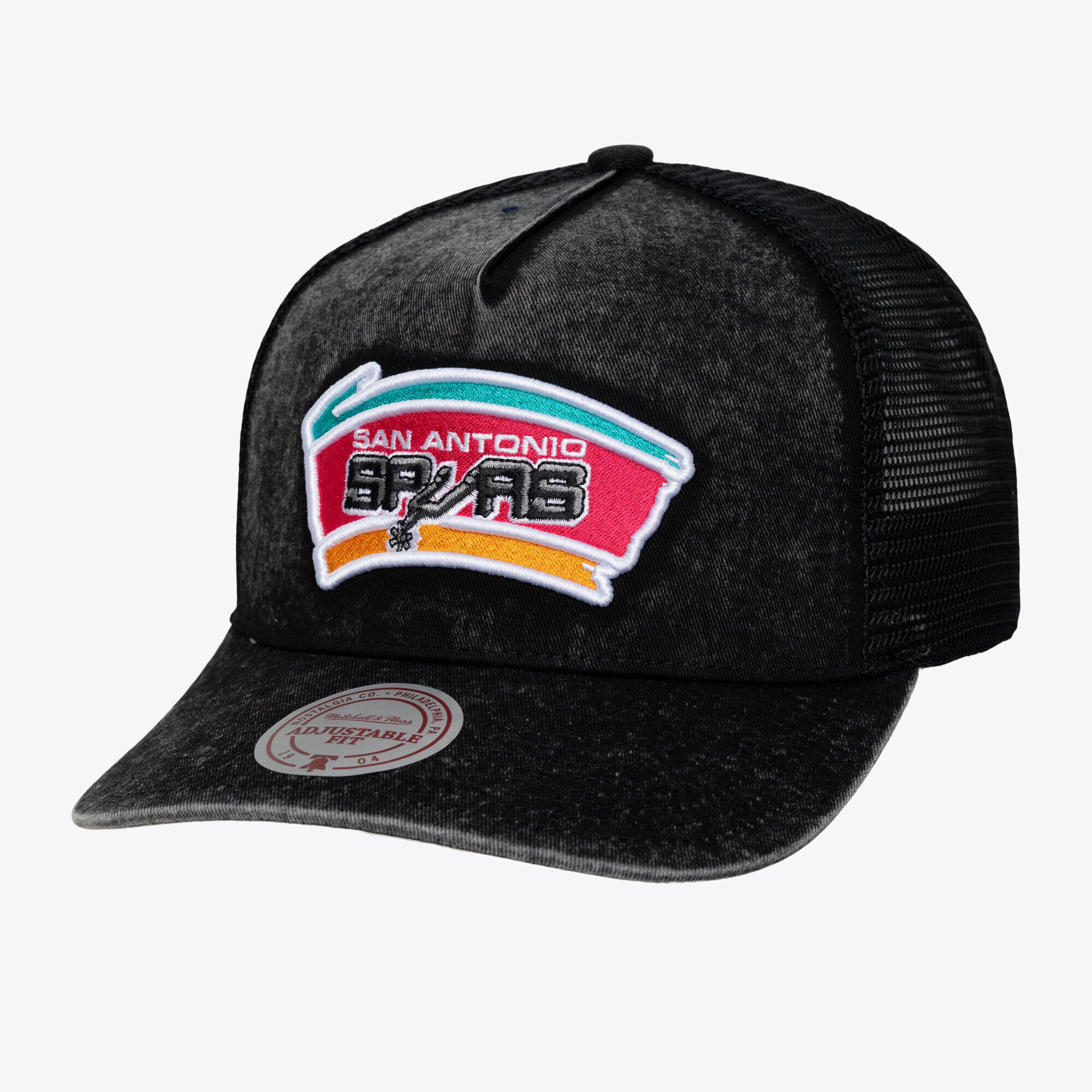 Men's Mitchell & Ness  Black San Antonio Spurs Gameday Snow Wash Adjustable Trucker Hat