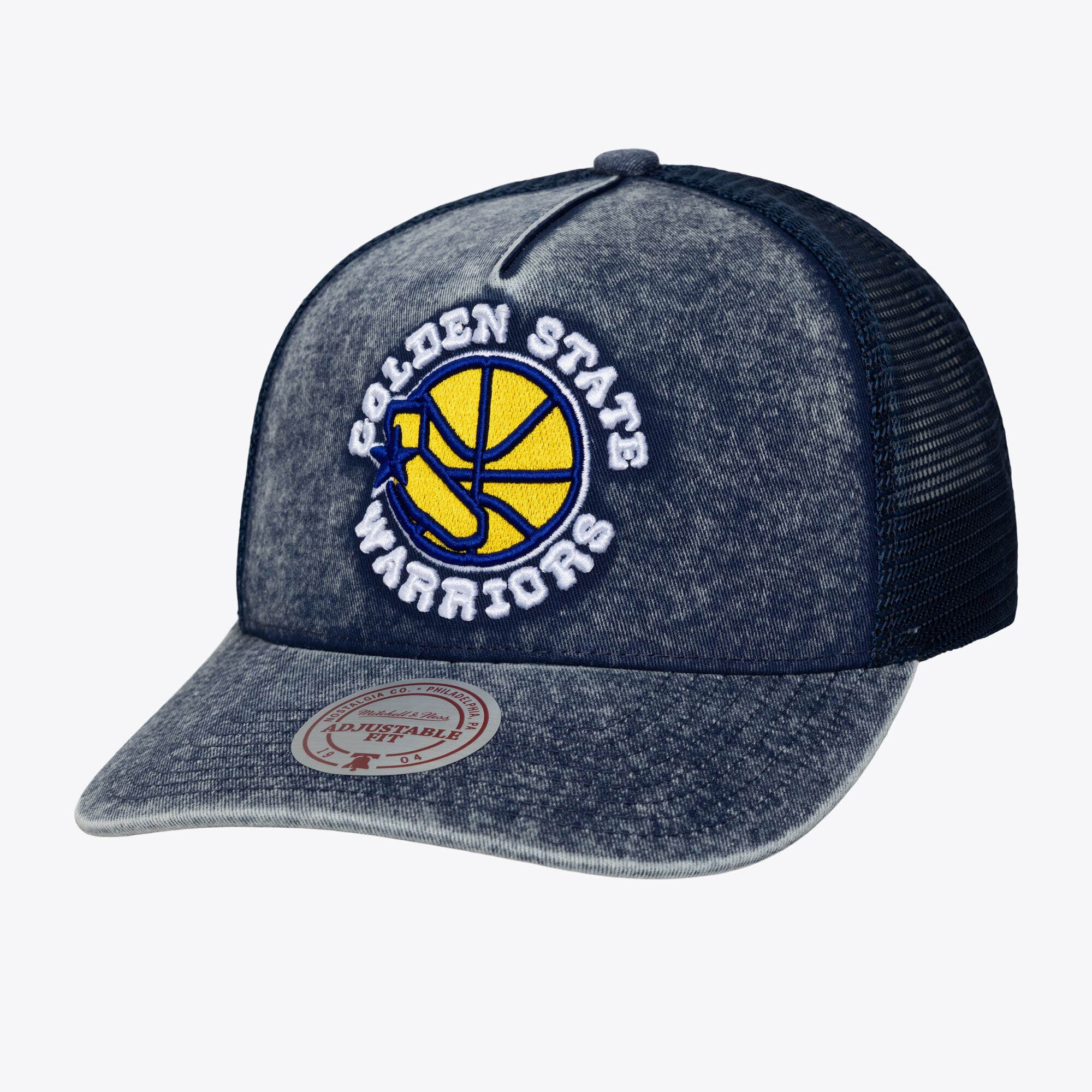 Men's Mitchell & Ness  Blue Golden State Warriors Gameday Snow Wash Adjustable Trucker Hat