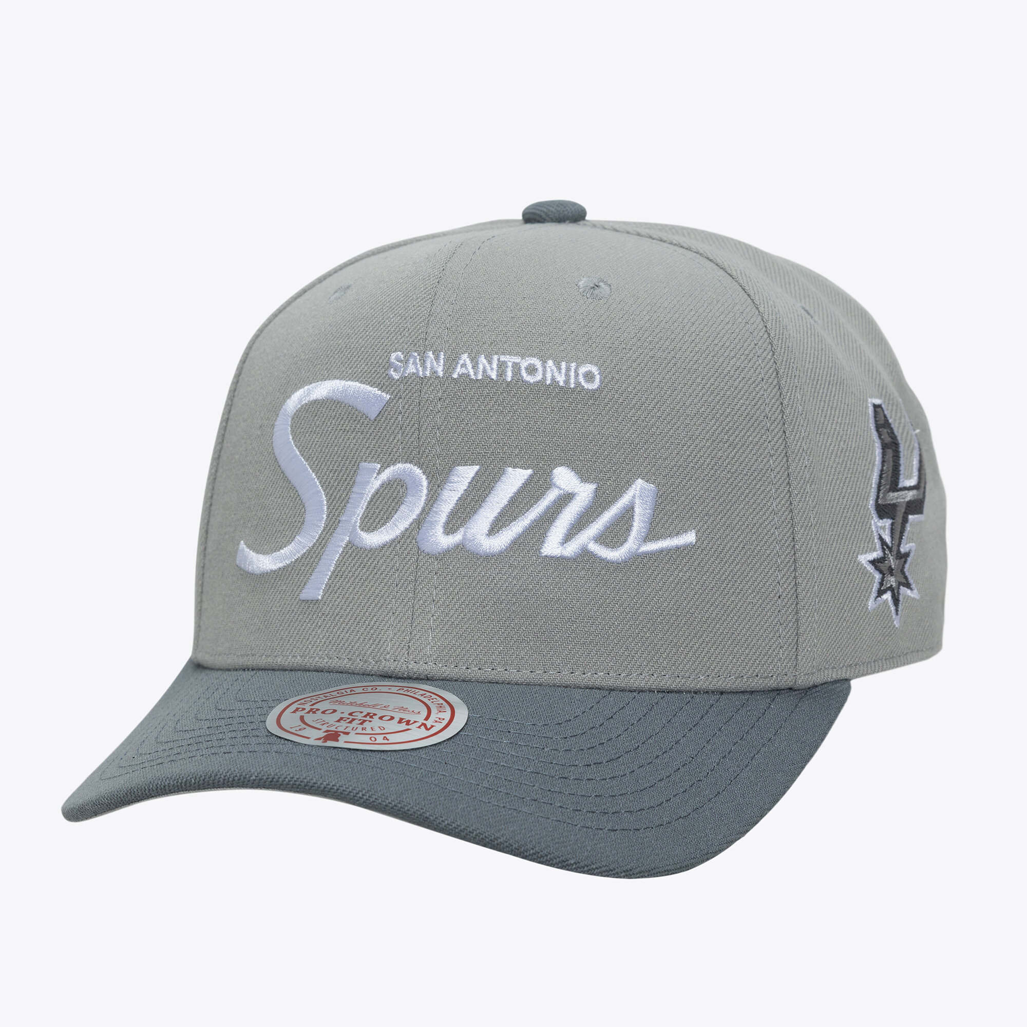 Men's Mitchell & Ness Gray San Antonio Spurs Thunderstorm Head Coach Pro Crown Snapback Hat