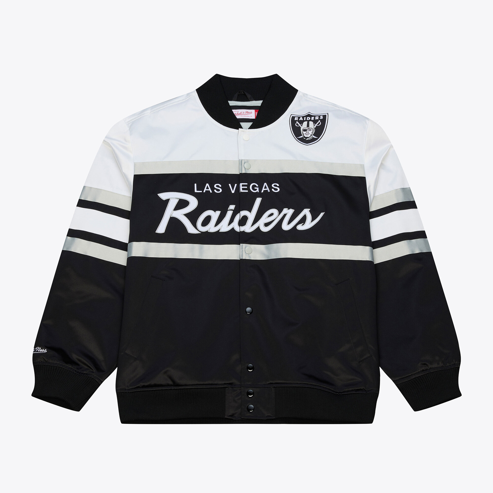 Men's Mitchell & Ness Black Las Vegas Raiders Head Coach Lightweight Full-Snap Satin Jacket