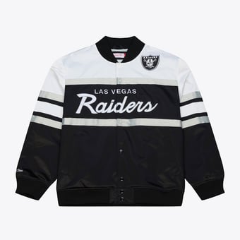 Men's Mitchell & Ness  Black Las Vegas Raiders Head Coach Lightweight Full-Snap Satin Jacket