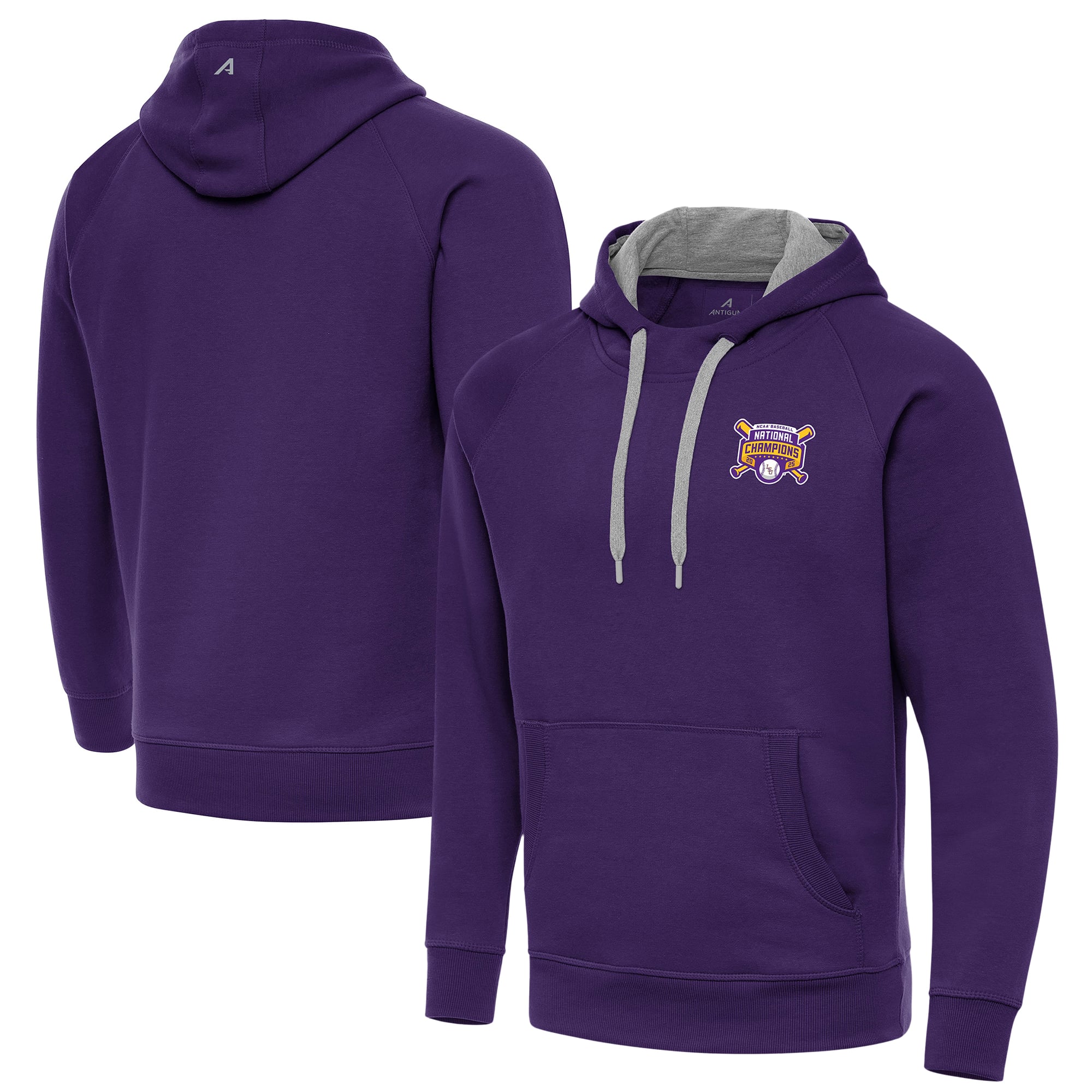 Men's Antigua Purple LSU Tigers 2025 NCAA Baseball Men's College World Series National Champions Victory Pullover Hoodie