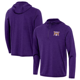 Men's Antigua Heather Purple LSU Tigers 2025 NCAA Baseball Men's College World Series National Champions Tidy Quarter-Zip Hoodie