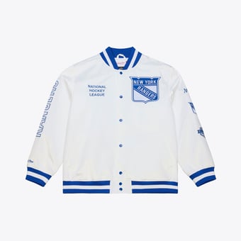 Men's Mitchell & Ness White New York Rangers Arctic Lightweight Satin Full-Snap Jacket