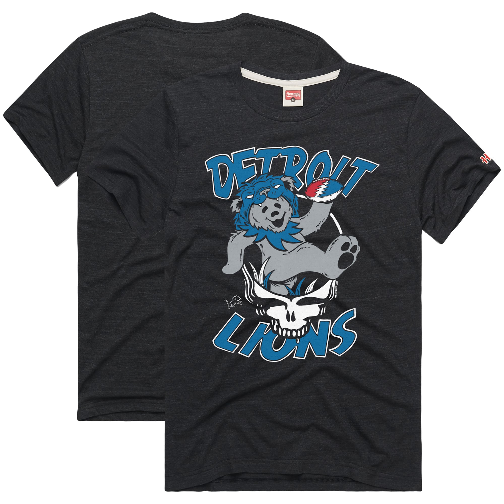 Men's Homage  Charcoal Detroit Lions NFL x Grateful Dead Tri-Blend T-Shirt