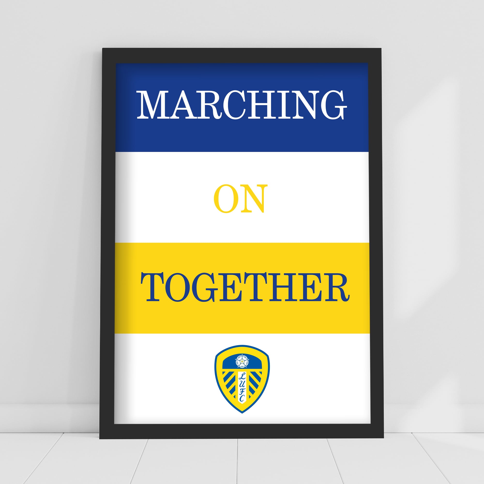 Leeds United Marching on Together Striped Print - Framed A3