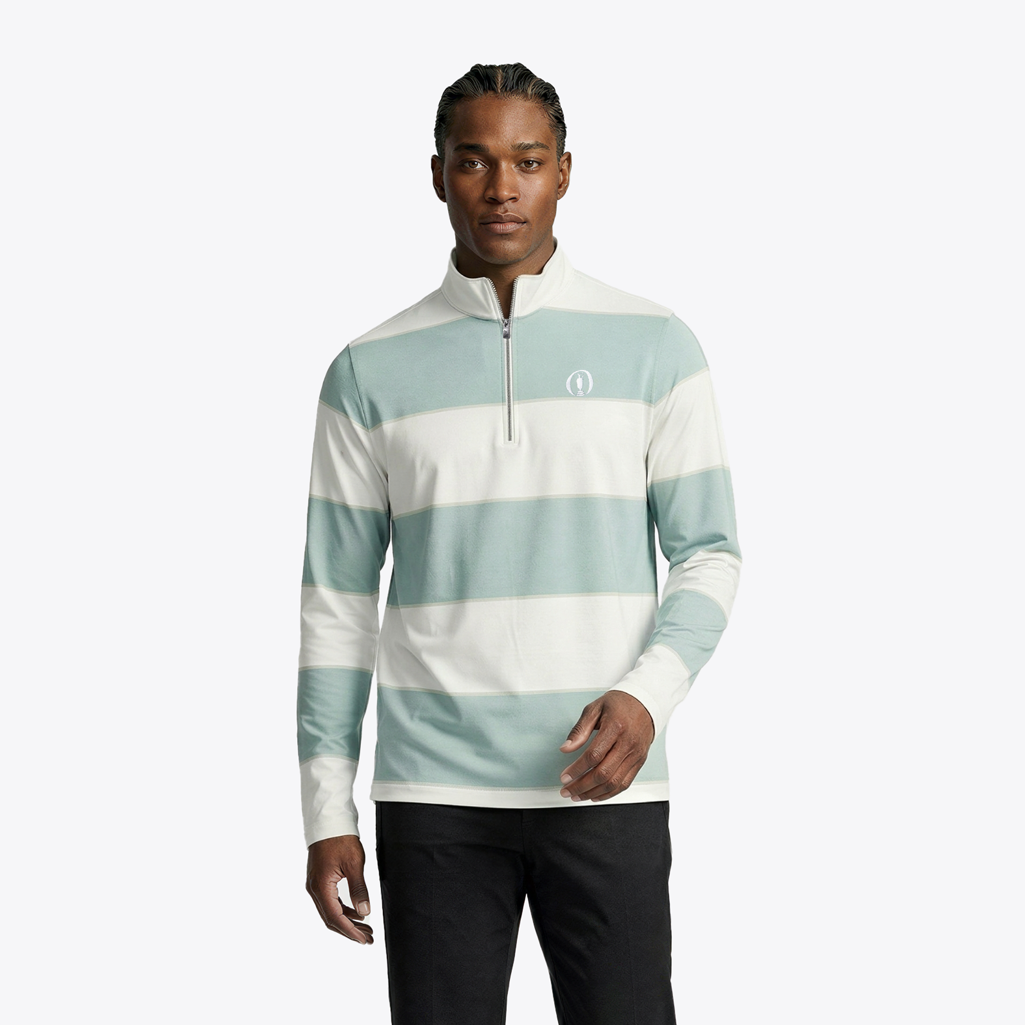 Maglia 1/4 cernia The Open adidas Rugby Stripe - Verde/Bianco