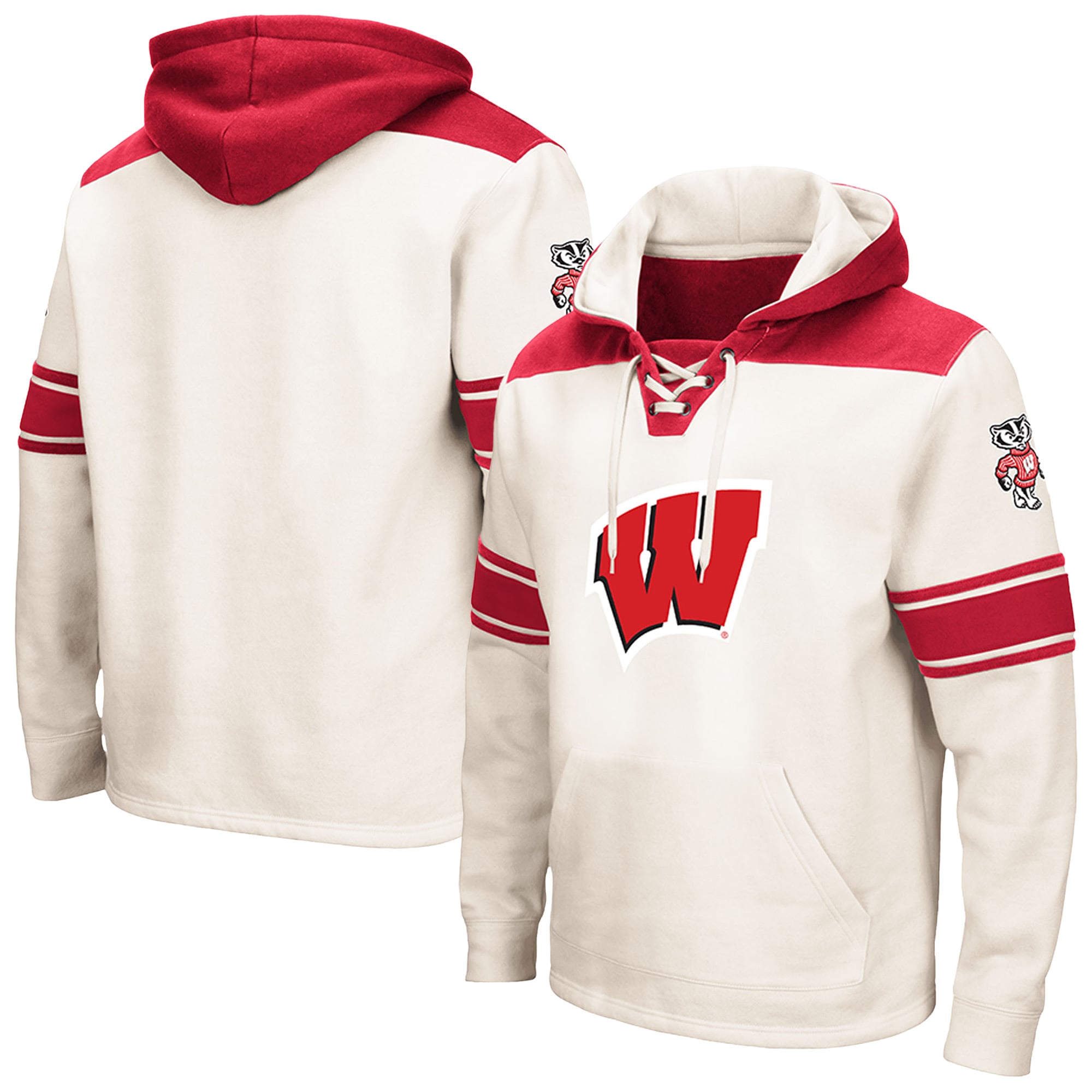 Men's Colosseum Cream Wisconsin Badgers 2.0 Lace-Up Hoodie