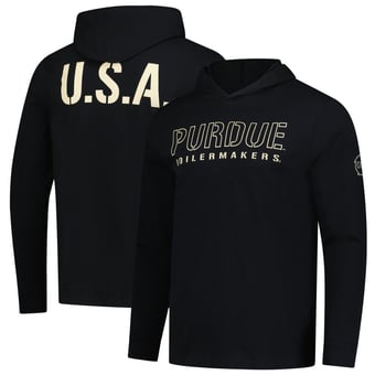 Men's Colosseum  Black Purdue Boilermakers OHT Military Appreciation Camo Hooded Long-Sleeve T-Shirt