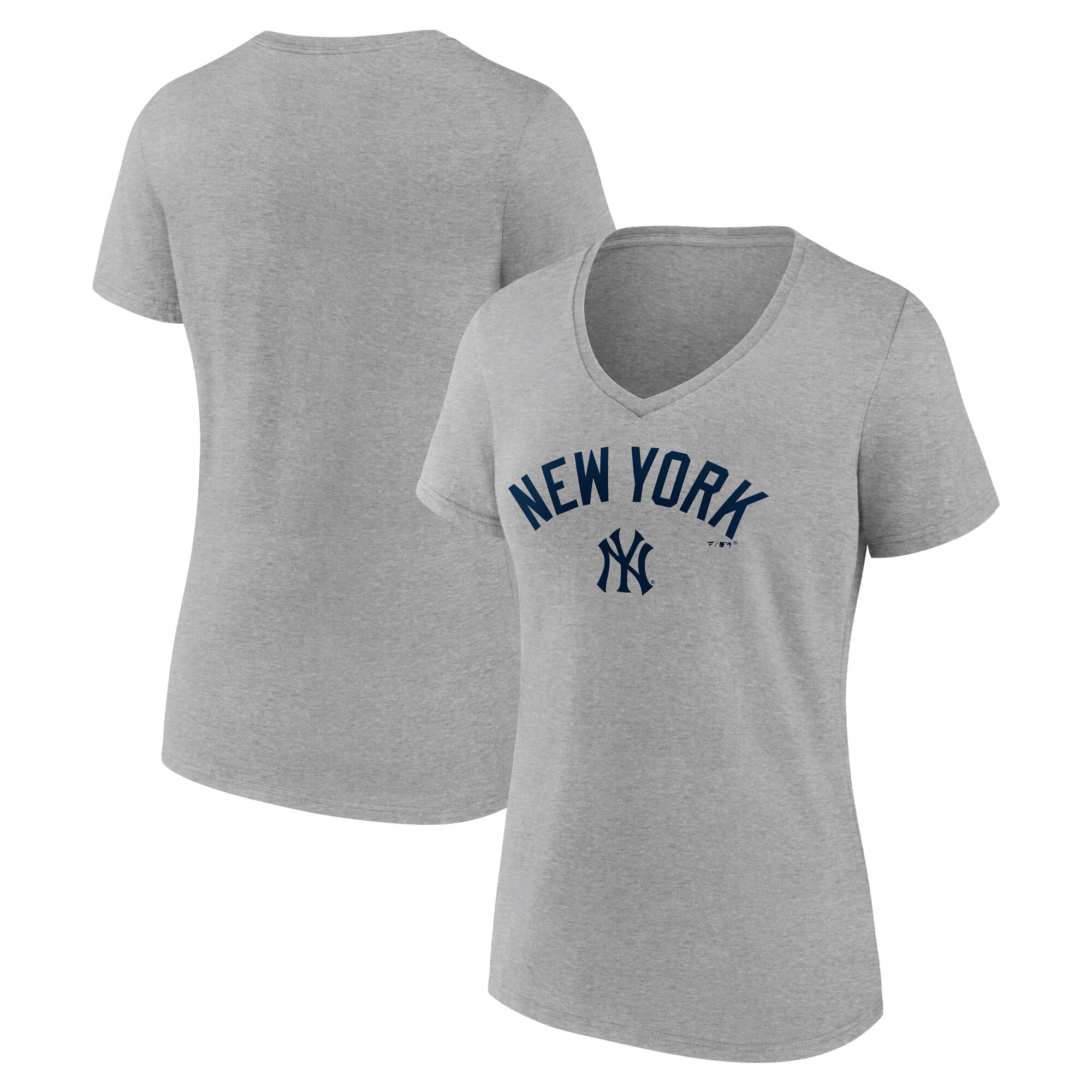 Women's Gray New York Yankees Team Lockup V-Neck T-Shirt