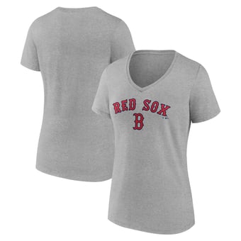 Women's Gray Boston Red Sox Team Lockup V-Neck T-Shirt