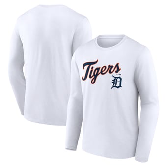Men's White Detroit Tigers Team Lockup Long Sleeve T-Shirt