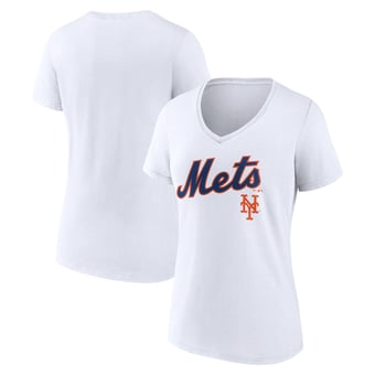 Women's White New York Mets Team Lockup V-Neck T-Shirt