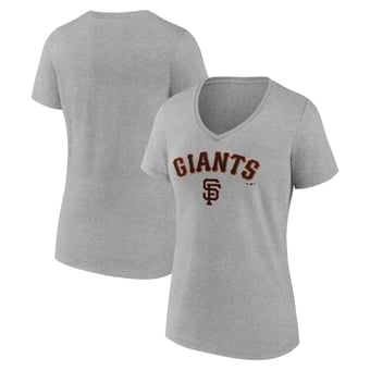 Women's Gray San Francisco Giants Team Lockup V-Neck T-Shirt