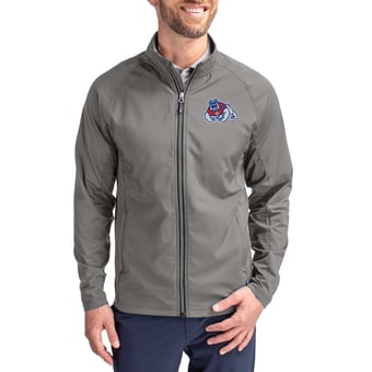 Men's Cutter & Buck Gray Fresno State Bulldogs Big & Tall Adapt Eco Knit Hybrid Recycled Raglan Full-Zip Jacket