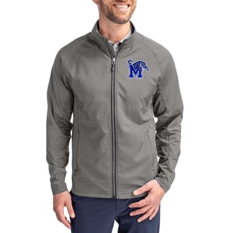 Men's Cutter & Buck Gray Memphis Tigers  Adapt Eco Hybrid Recycled Full-Zip Jacket