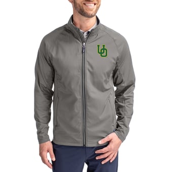 Men's Cutter & Buck Gray Oregon Ducks Big & Tall Adapt Eco Knit Hybrid Recycled Raglan Full-Zip Jacket
