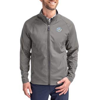 Men's Cutter & Buck Gray Southern University Jaguars Big & Tall Adapt Eco Knit Hybrid Recycled Raglan Full-Zip Jacket