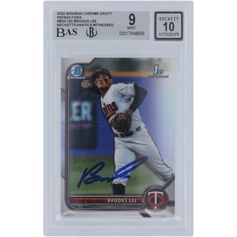 Brooks Lee Minnesota Twins Autographed 2022 Bowman Chrome Draft Refractor #BDC-153 Beckett Fanatics Witnessed Authenticated 9/10 Card