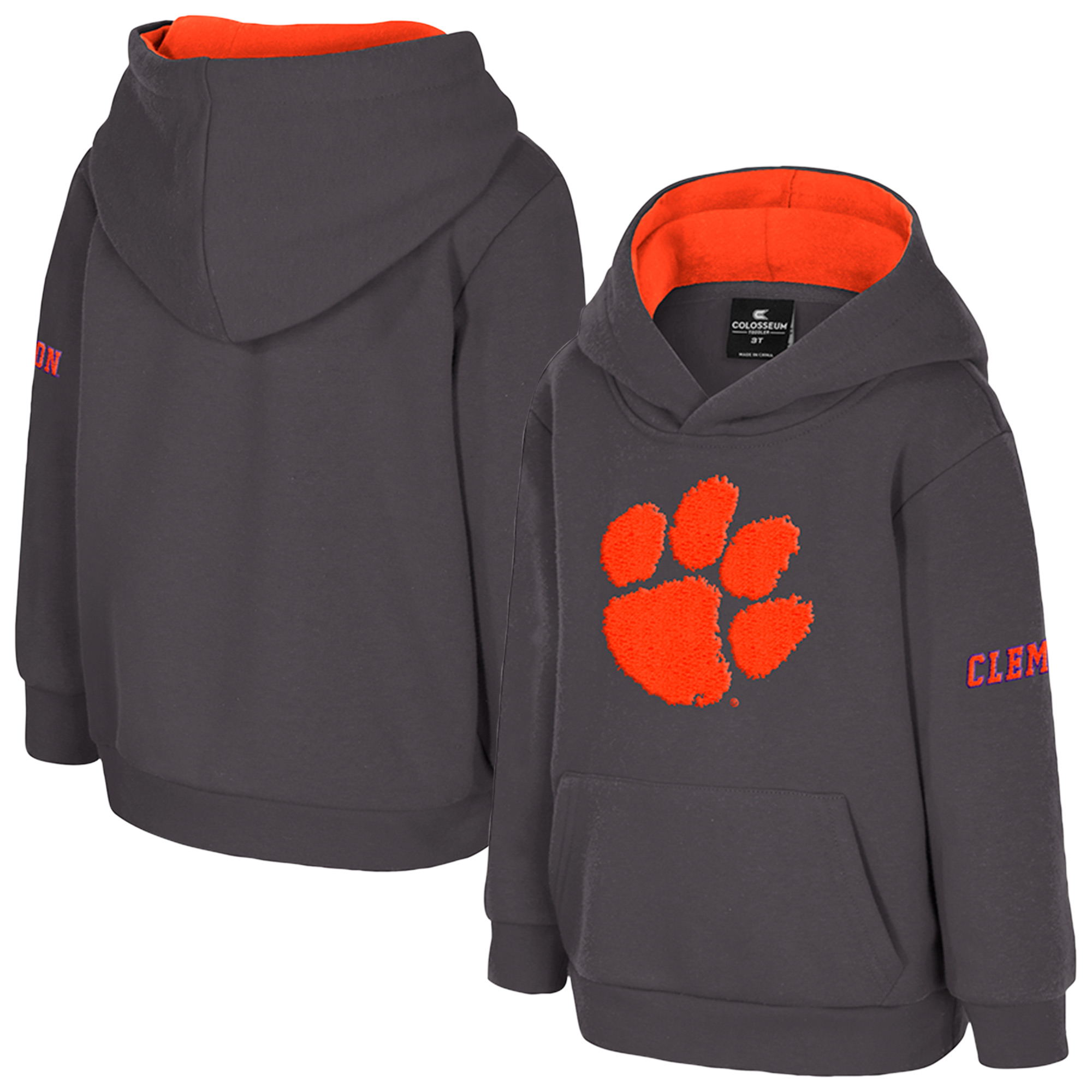 Toddler Colosseum  Charcoal Clemson Tigers Big Logo Fleece Pullover Hoodie