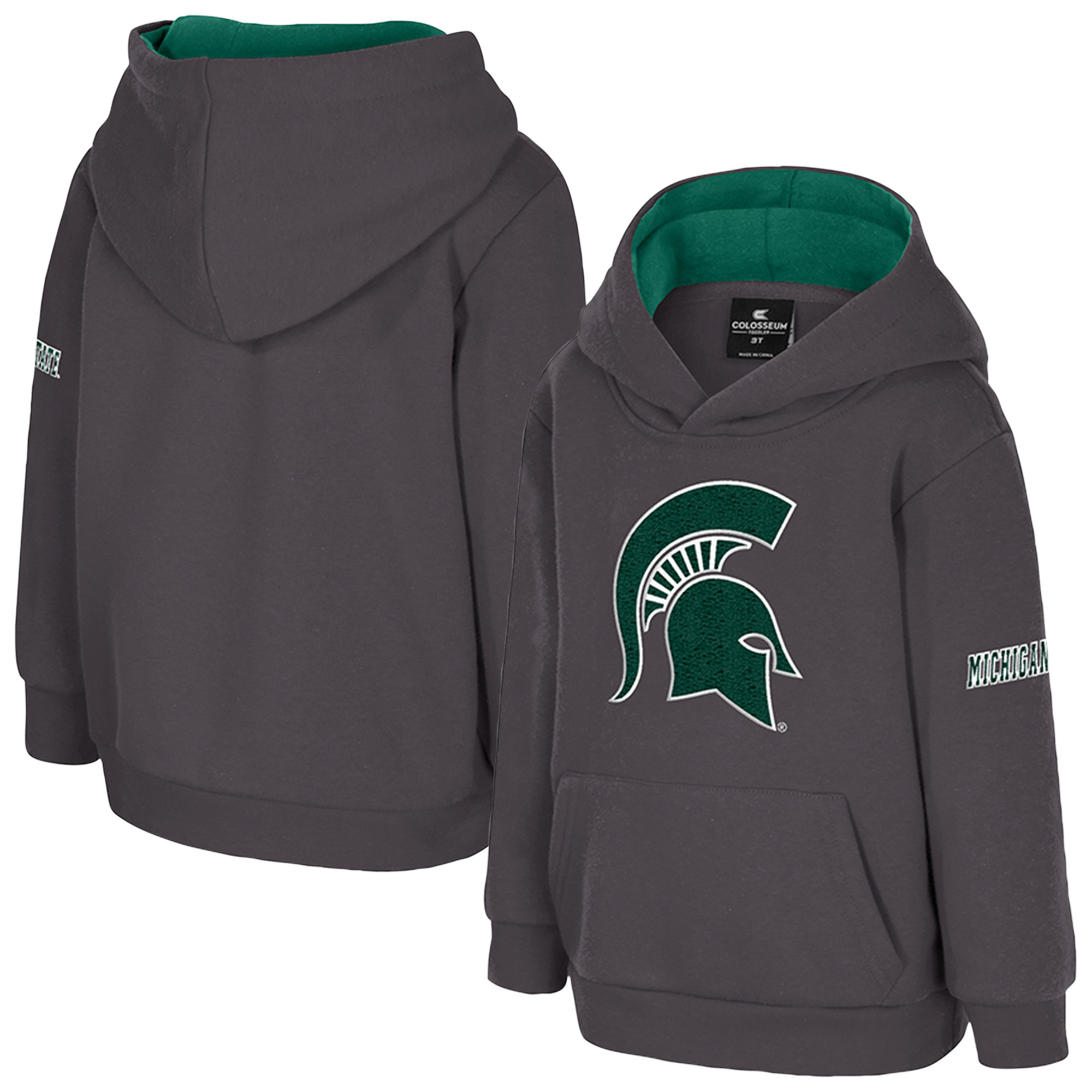 Toddler Colosseum  Charcoal Michigan State Spartans Big Logo Fleece Pullover Hoodie