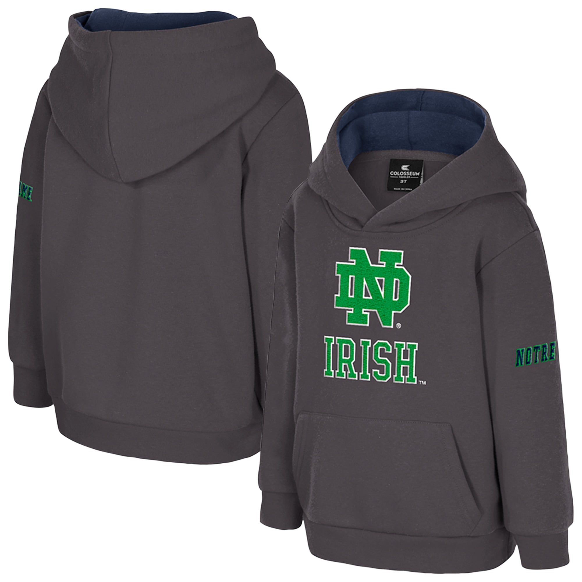Toddler Colosseum Charcoal Notre Dame Fighting Irish Big Logo Volume Fleece Pullover Hoodie