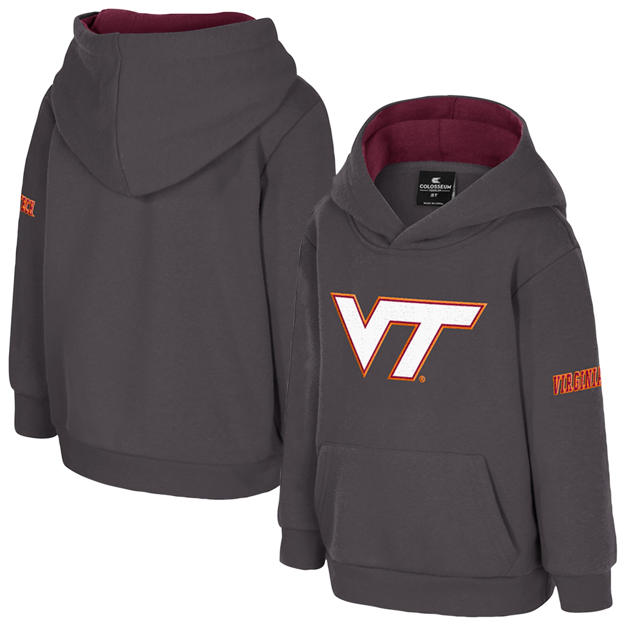 Toddler Colosseum  Charcoal Virginia Tech Hokies Big Logo Fleece Pullover Hoodie