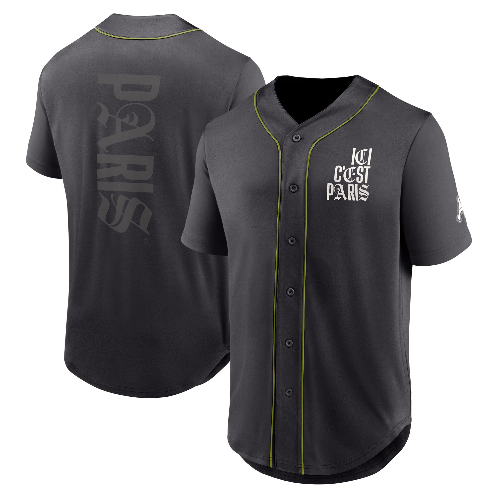 Fanatics Men's Paris Saint-Germain Oversized V-Neck Baseball Jersey - Charcoal