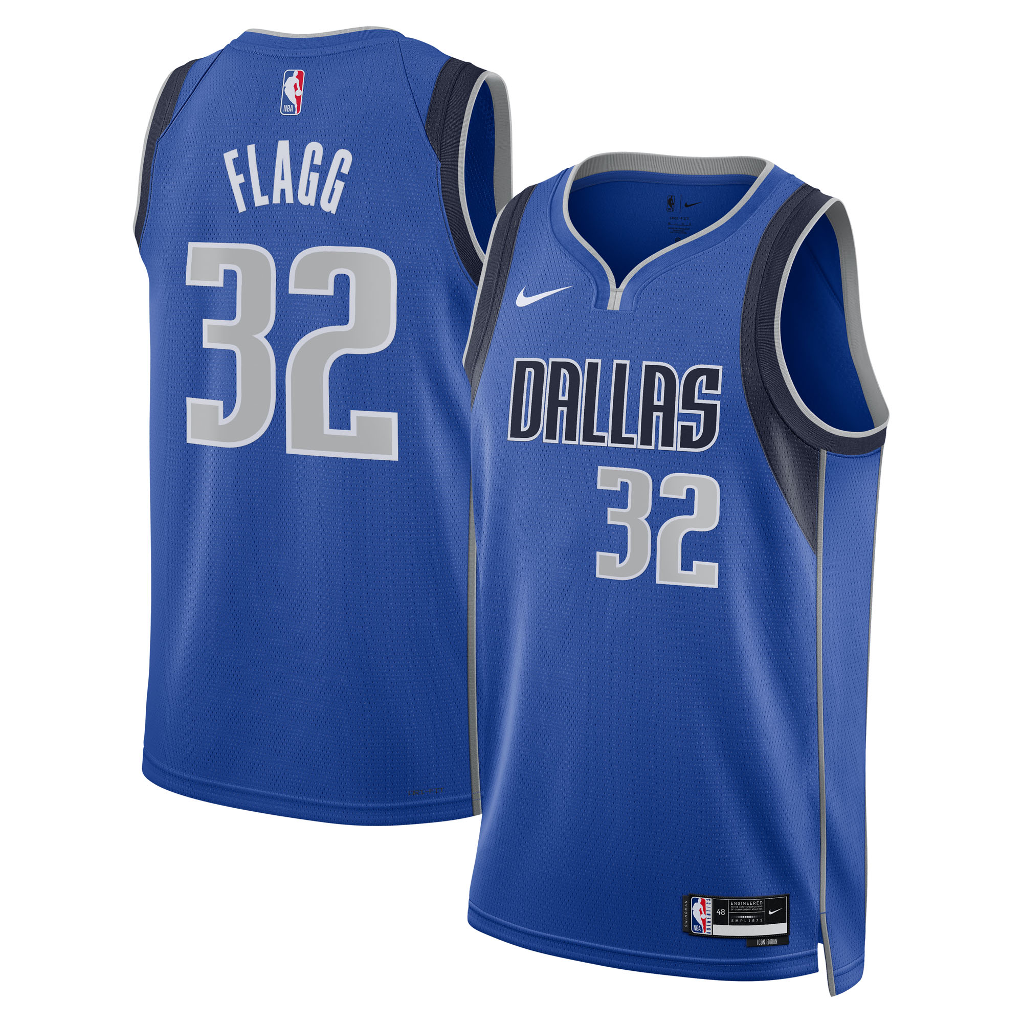 Camiseta Nike Icon Edition Swingman de los Dallas Mavericks, selección de primera ronda del draft de la NBA 2025 - Azul - Cooper Flagg - Unisex