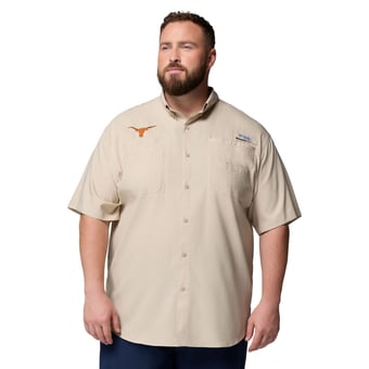 Men's Columbia Tan Texas Longhorns Big & Tall Collegiate Tamiami Omni-Shade Full-Button Shirt