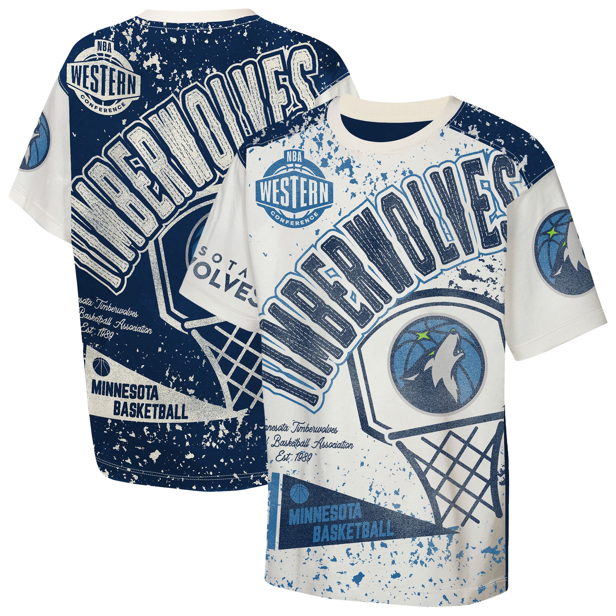 Youth Outerstuff Cream Minnesota Timberwolves Top Player All-Over-Print T-Shirt
