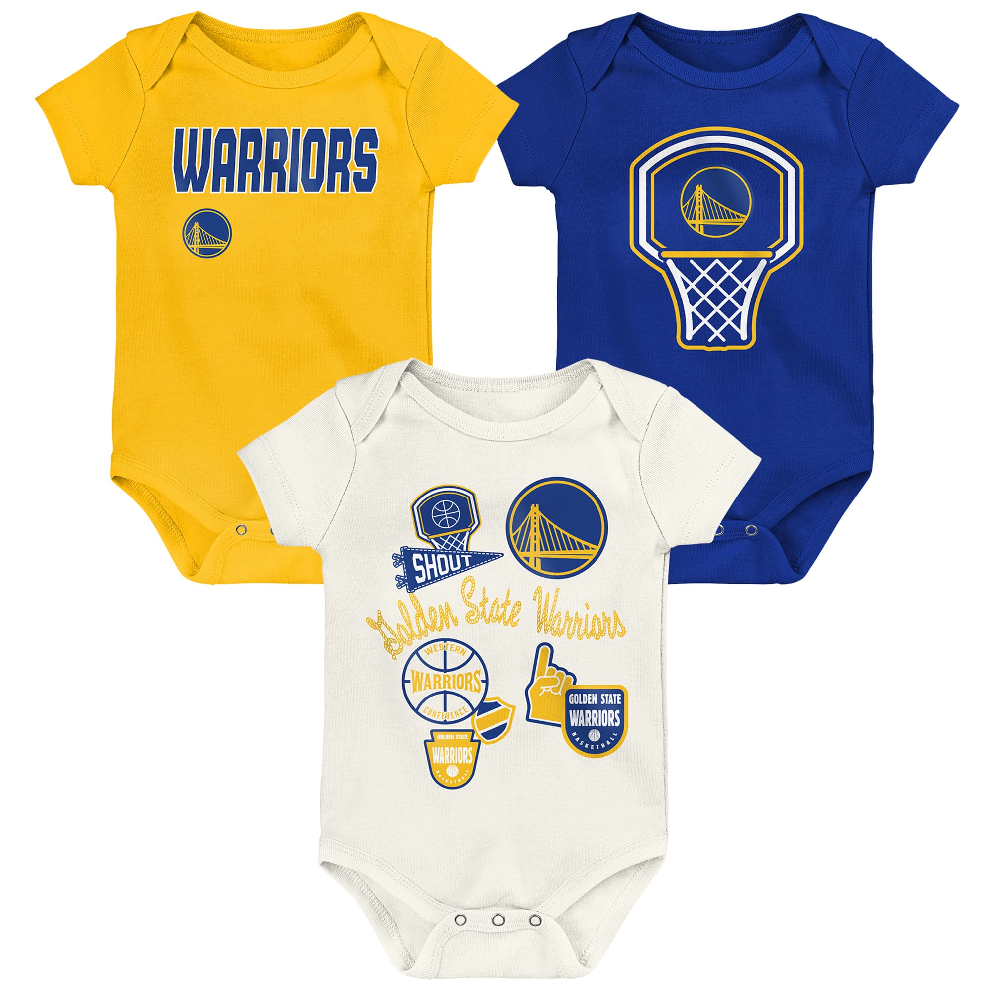 Newborn Outerstuff Golden State Warriors Three-Pack Littlest Player Bodysuit Set
