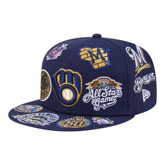 Men's New Era  Navy Milwaukee Brewers All Over 59FIFTY Fitted Hat