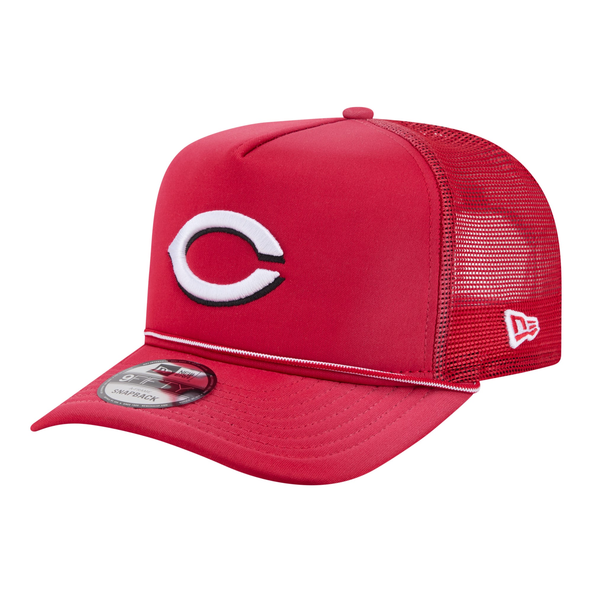 Men's New Era  Red Cincinnati Reds Worn A-Frame 9FIFTY Trucker Snapback Hat