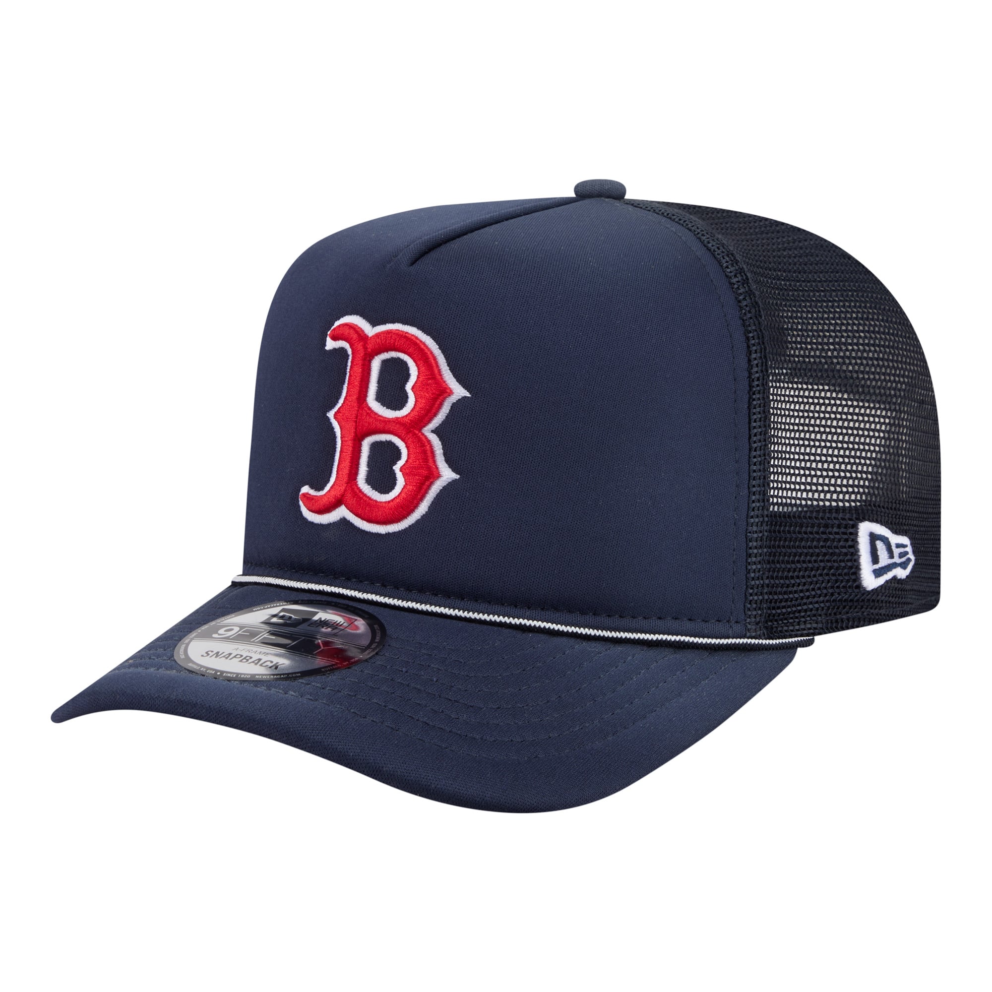Men's New Era  Navy Boston Red Sox Worn A-Frame 9FIFTY Trucker Snapback Hat