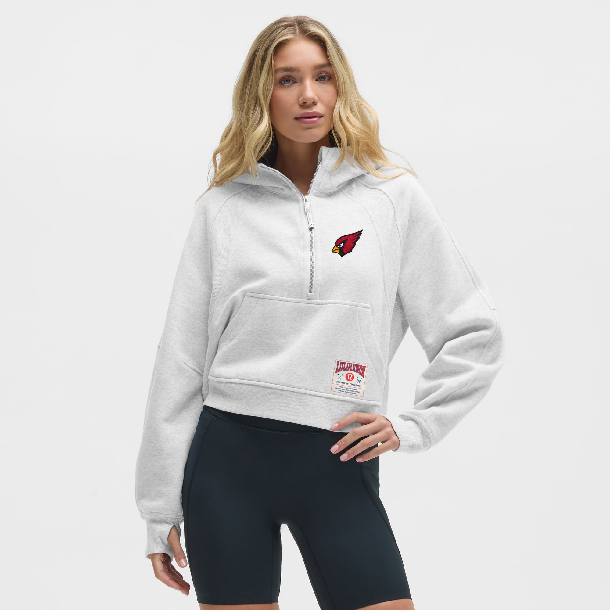 Damen-Kapuzenpullover mit halblangem Reißverschluss „Arizona Cardinals“ in Heathered Core Ultra Light Grey von lululemon