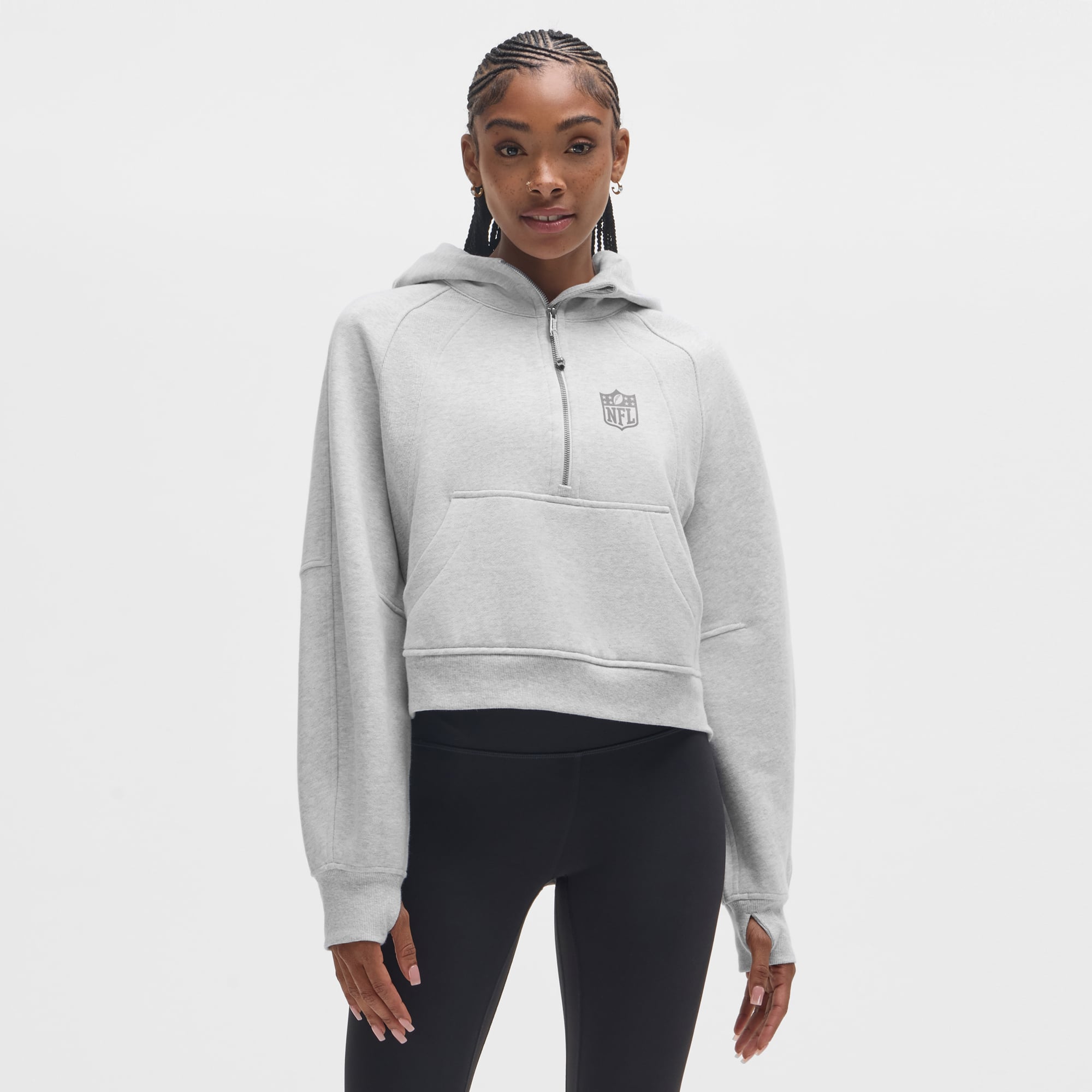 Damen-Kapuzenpullover mit halbem Reißverschluss „Lululemon Heathered Core Ultra Light Grey NFL Scuba“