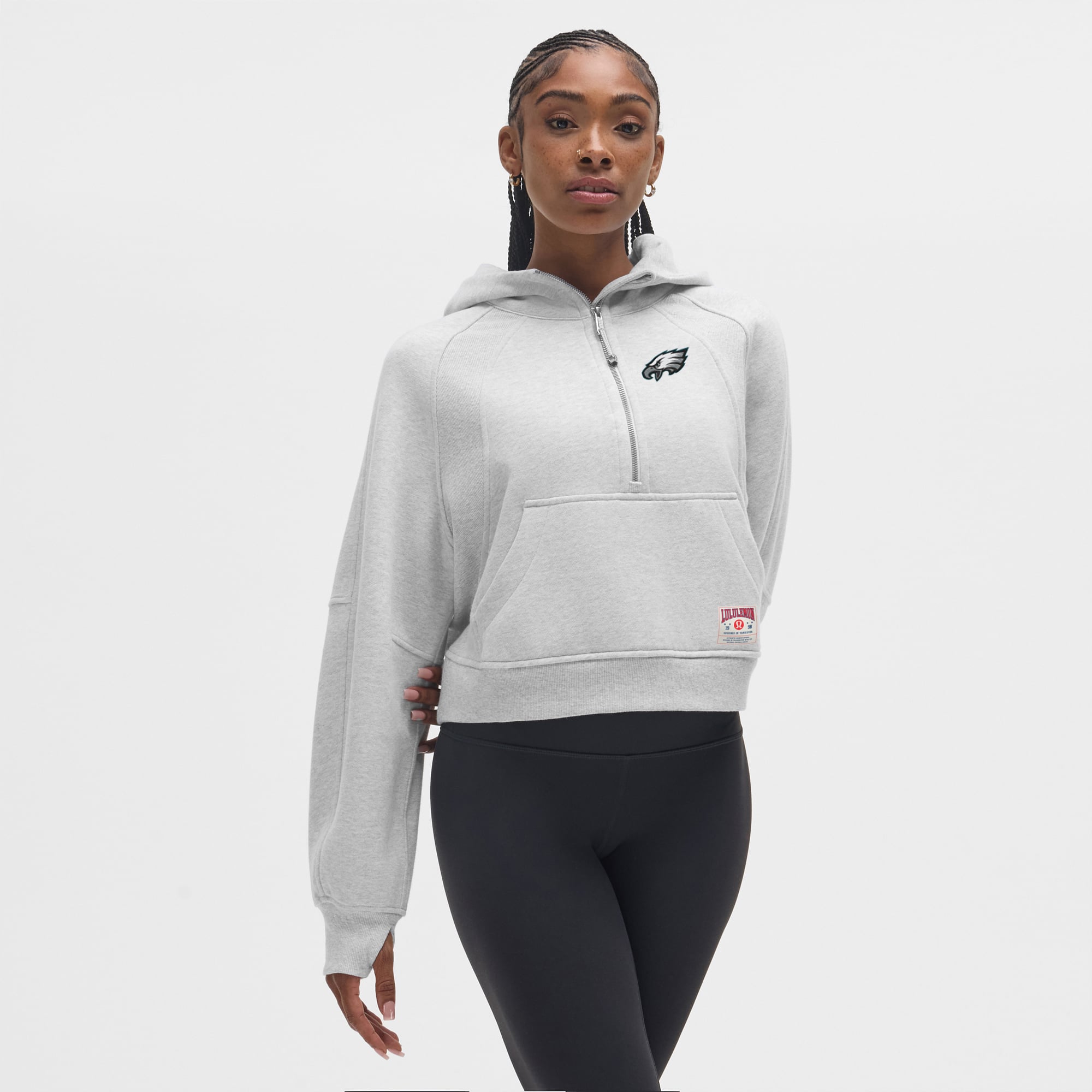 Damen-Kapuzenpullover mit halblangem Reißverschluss „Lululemon Heathered Core Ultra Light Grey Philadelphia Eagles Scuba“