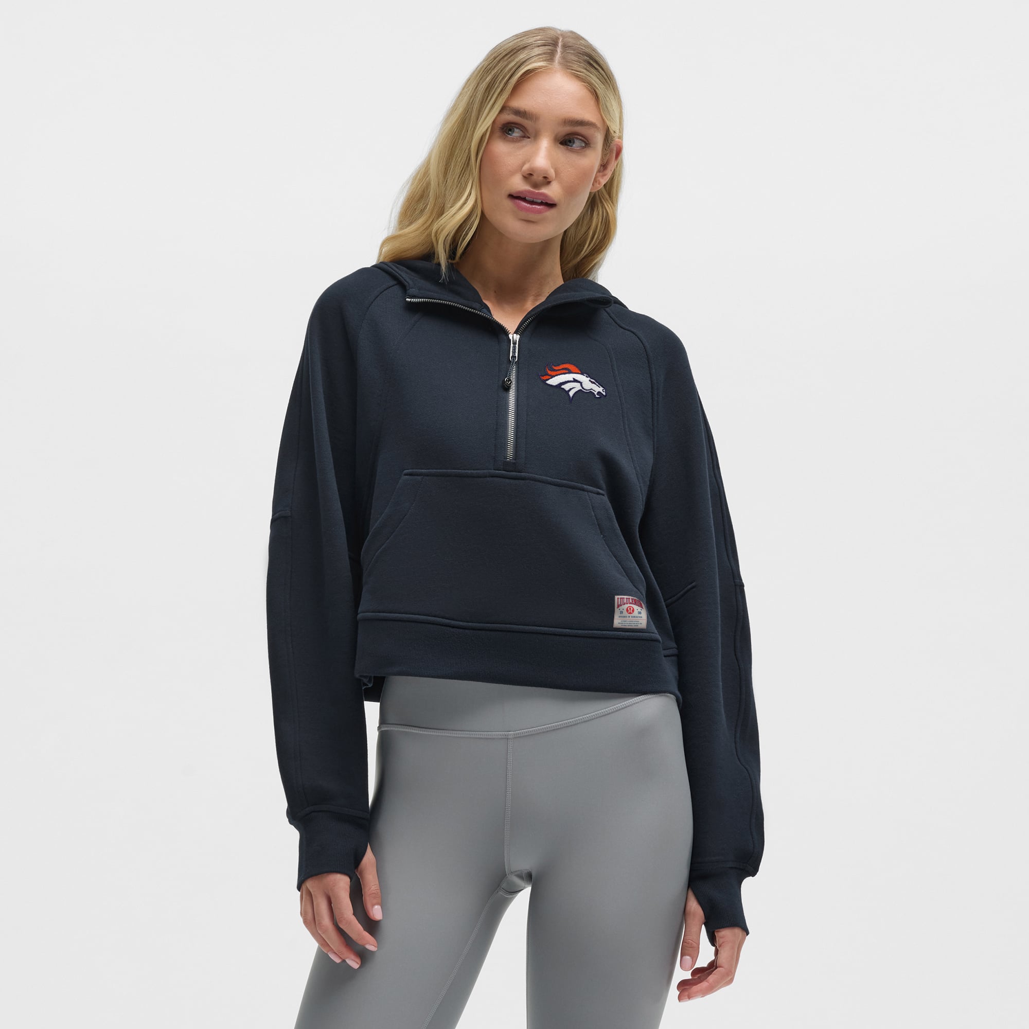 Damen-Kapuzenpullover „True Navy Denver Broncos Scuba“ mit übergroßem Halbreißverschluss von lululemon