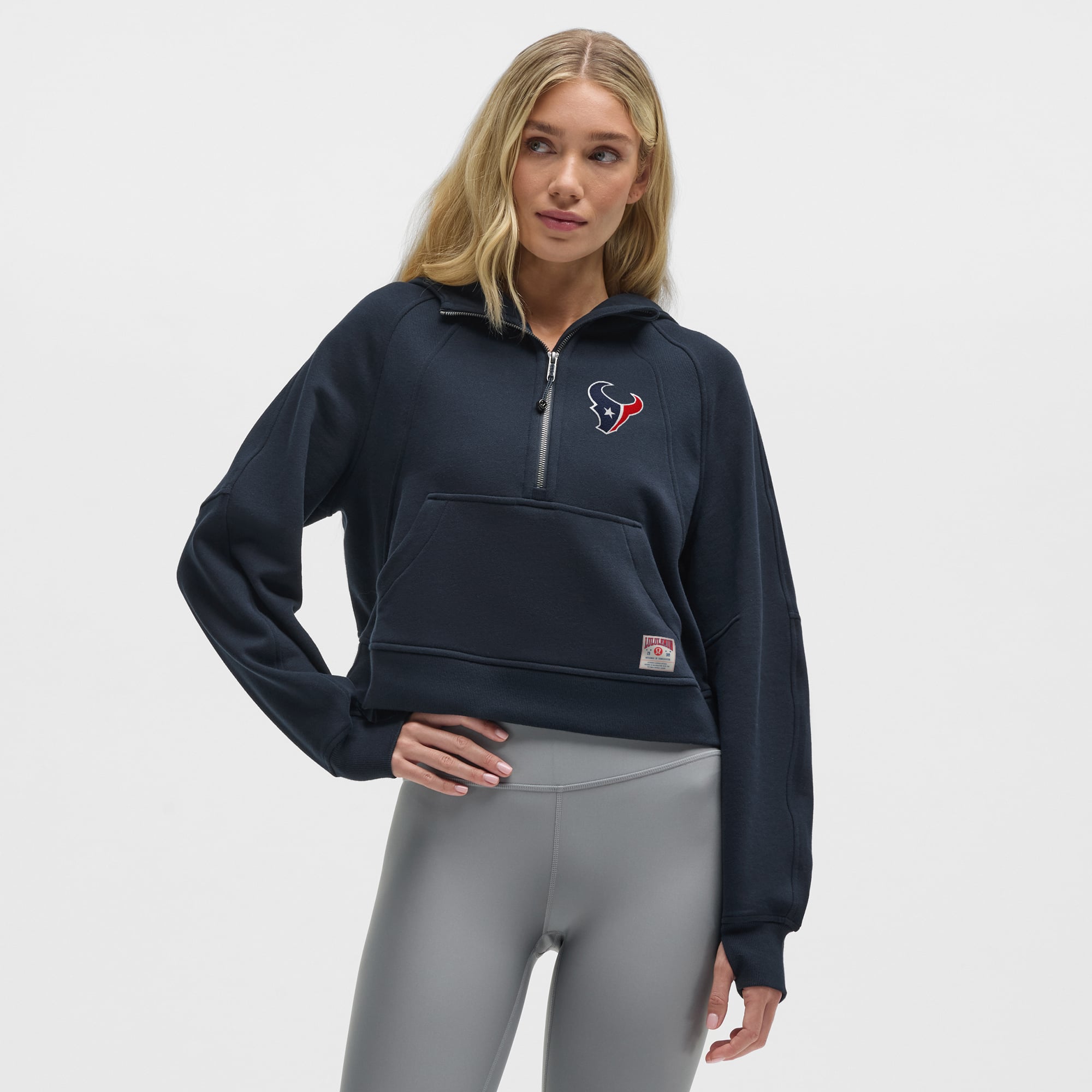 Damen-Kapuzenpullover „True Navy Houston Texans Scuba“ mit übergroßem Halbreißverschluss von lululemon