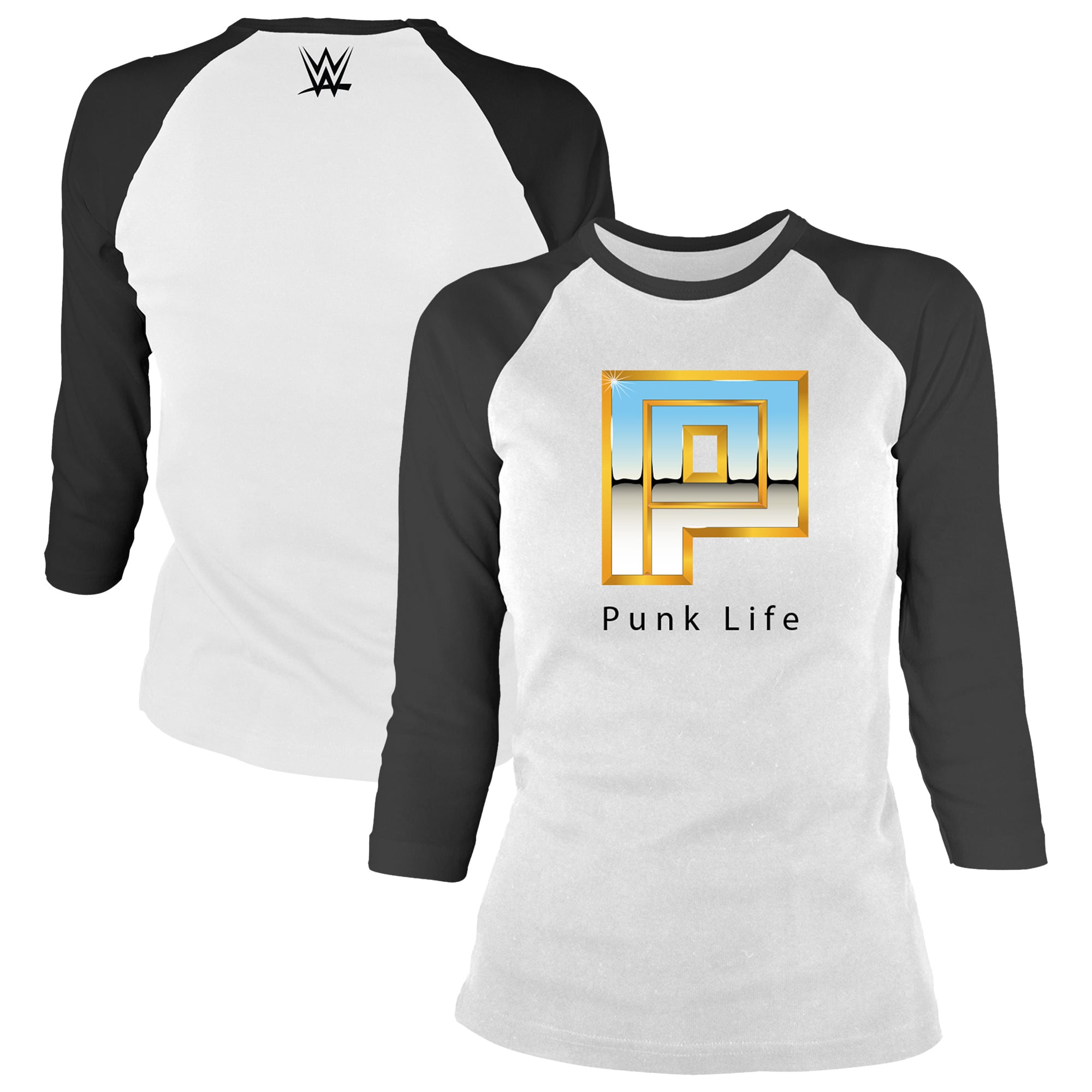 Men's White/Black CM Punk Punk Life Raglan 3/4-Sleeve T-Shirt