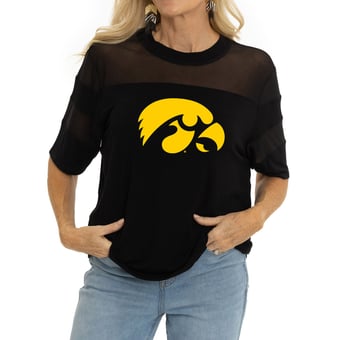 Women's Black Iowa Hawkeyes Relaxed Avery Power Mesh Fashion Jersey