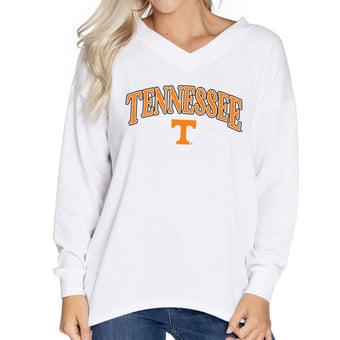 Women's White Tennessee Volunteers Oversized Bailey Long Sleeve V-Neck Tri-Blend Tunic