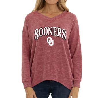 Women's Crimson Oklahoma Sooners Oversized Bailey Long Sleeve V-Neck Tri-Blend Tunic